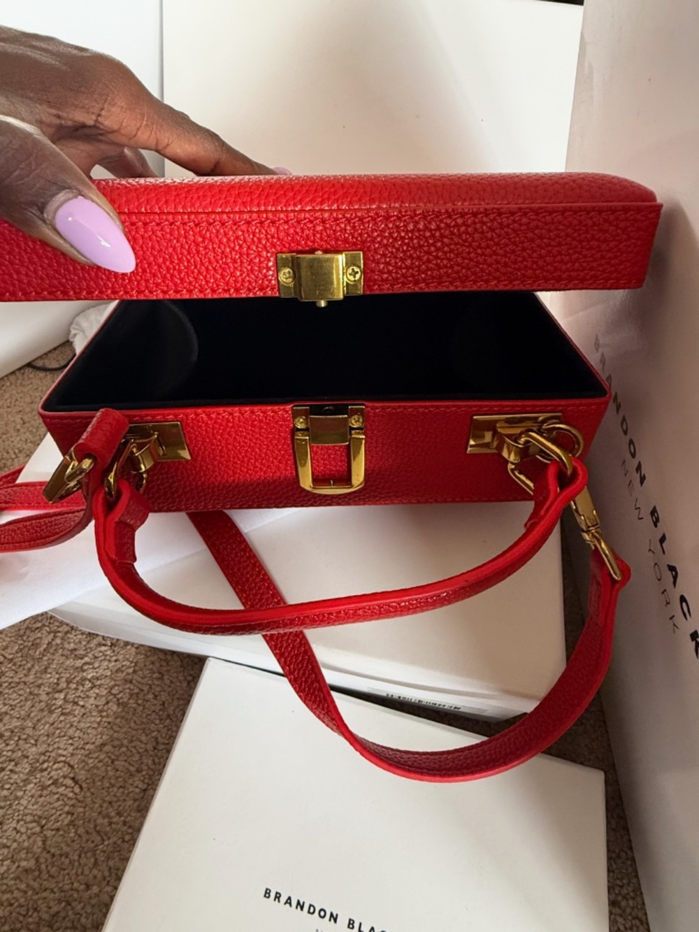 Brandon Blackwood Original Kendrick trunk. Red with brass gold hardware